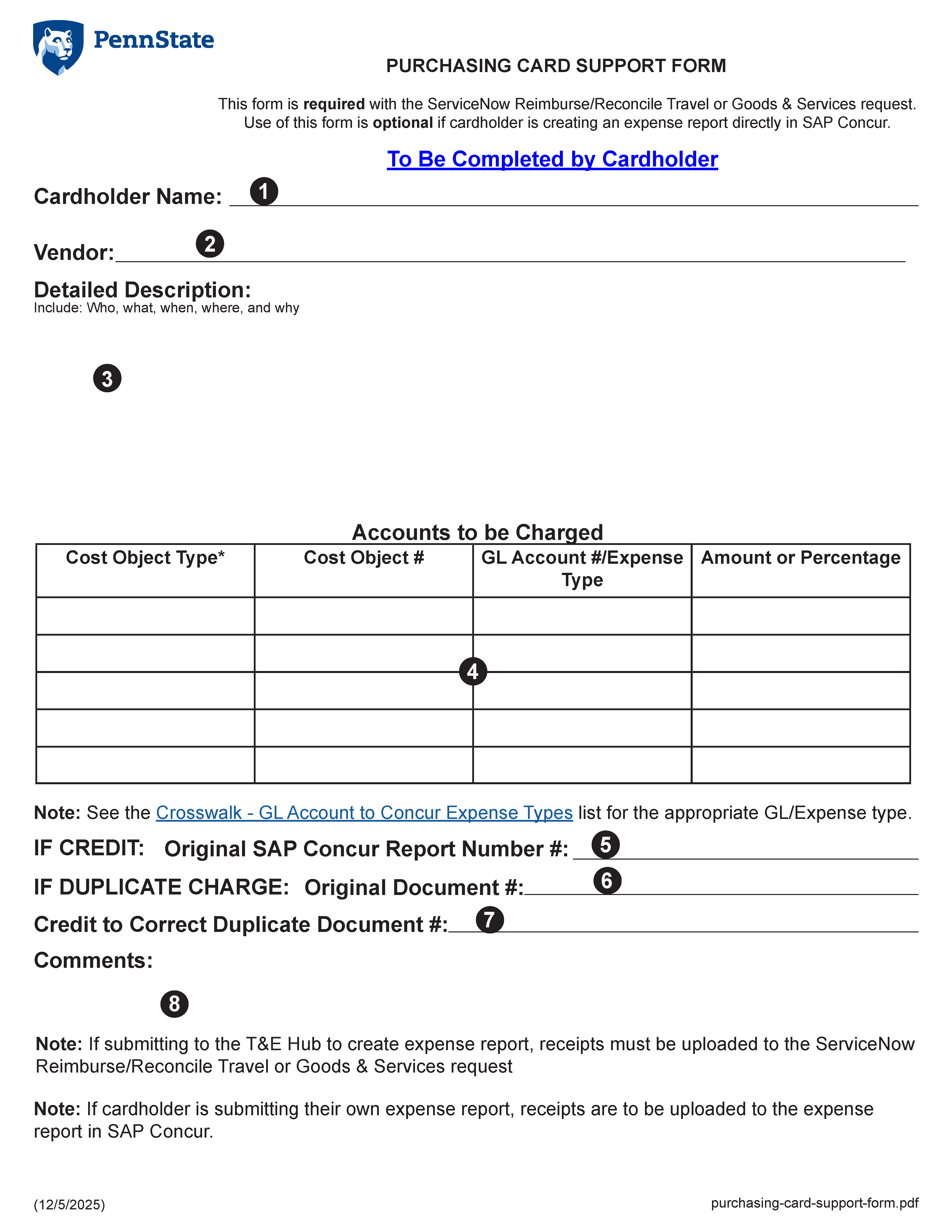 Image of Purchasing Card Support Form